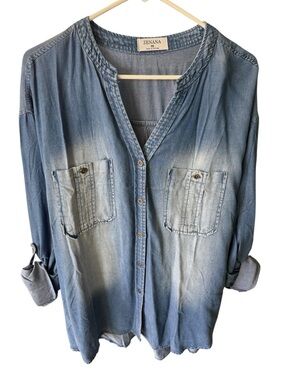 Roll tab sleeve super soft denim shirt 2x
